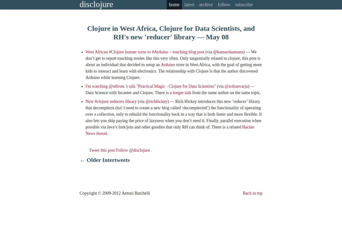 Captured homepage of disclojure.org in the current scan