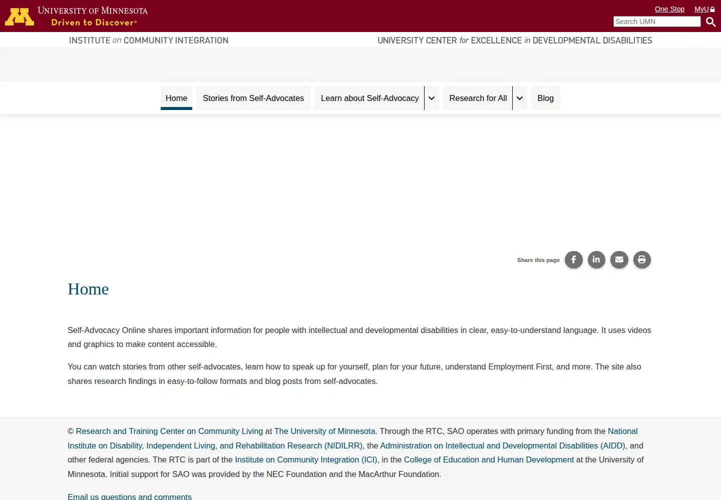 Screenshot of selfadvocacyonline.org