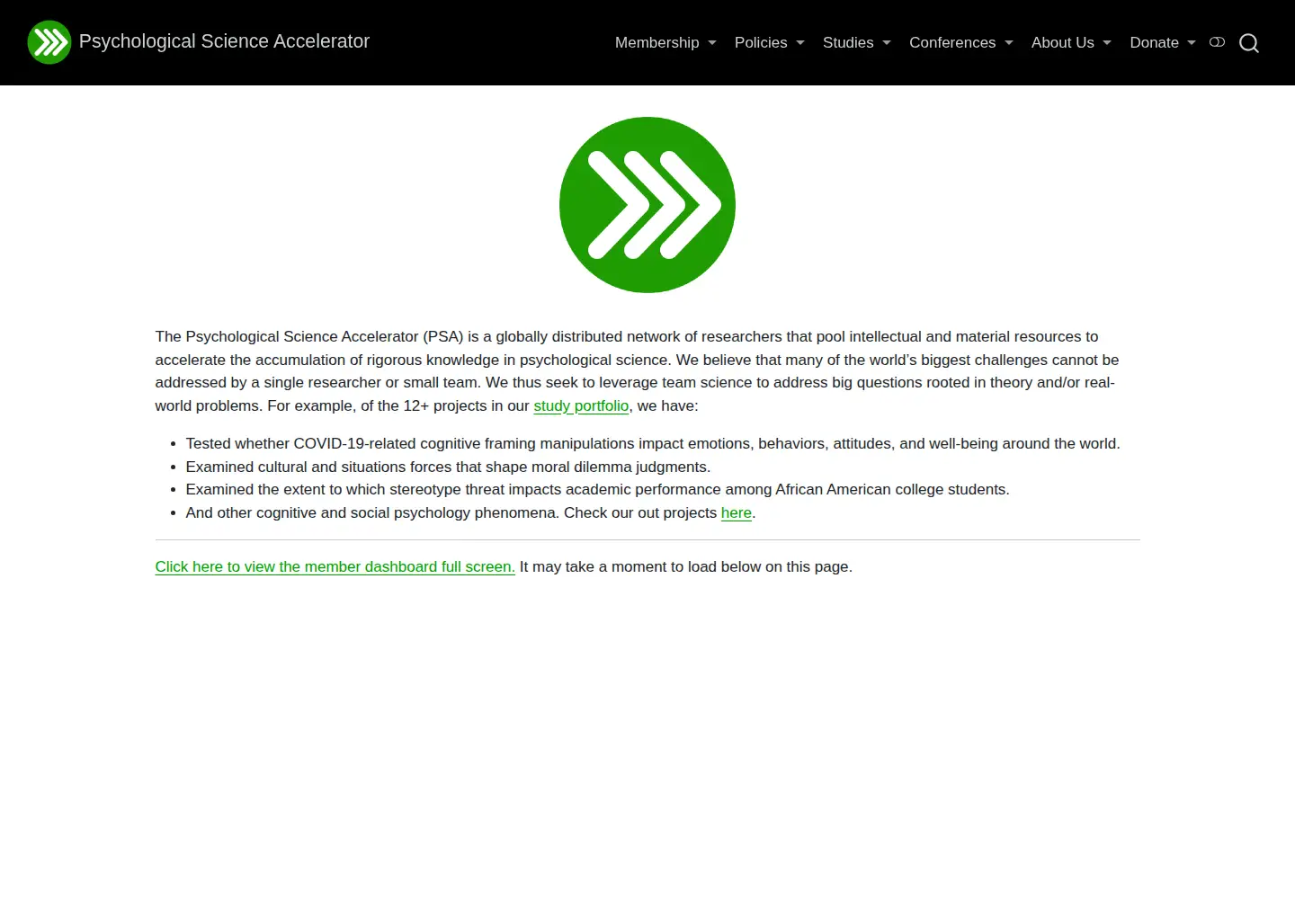 Captured homepage of psysciacc.org in the current scan