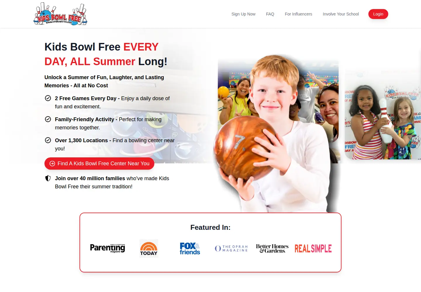 Captured homepage of kidsbowlfree.com in the current scan