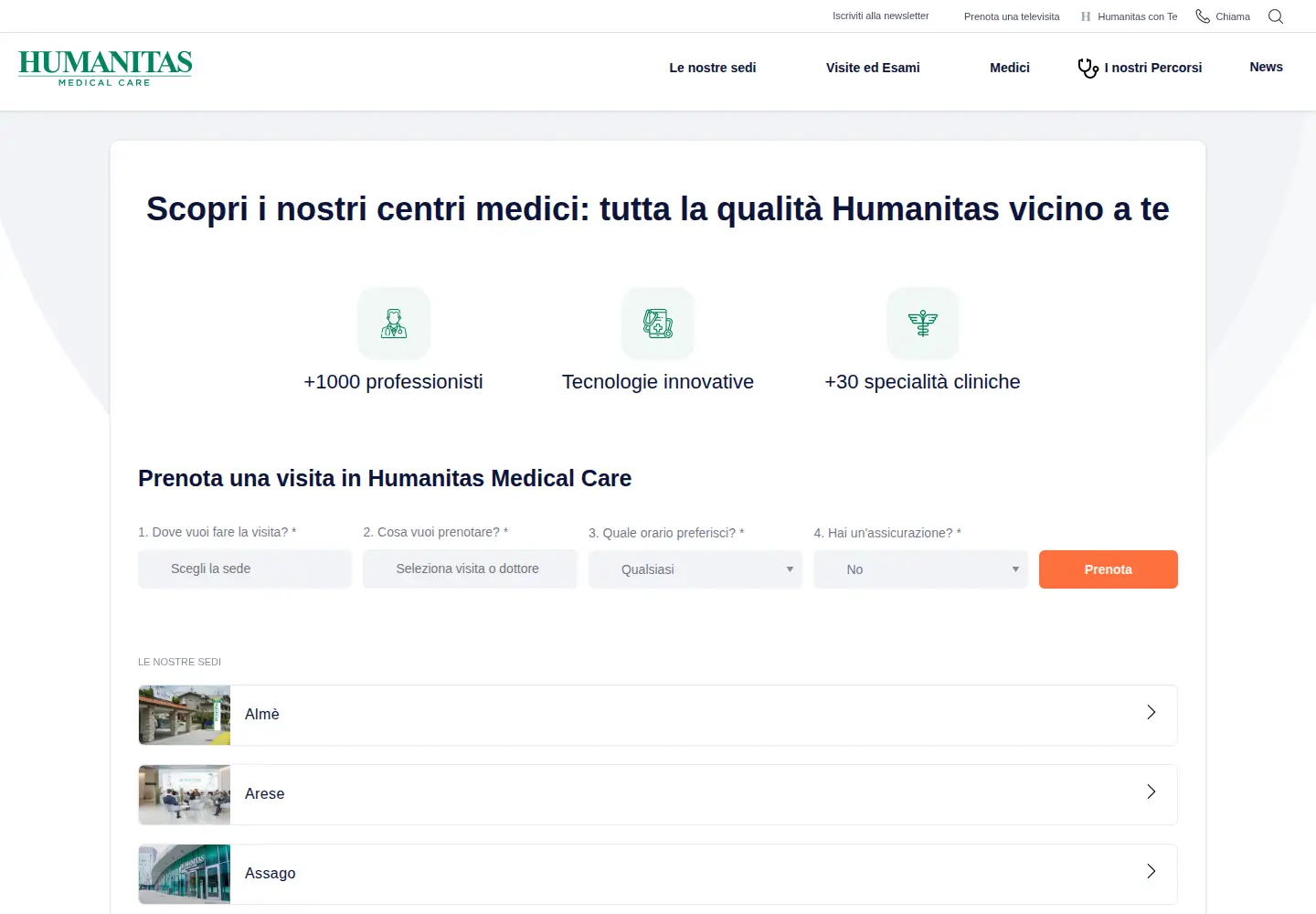Screenshot of humanitas-care.it