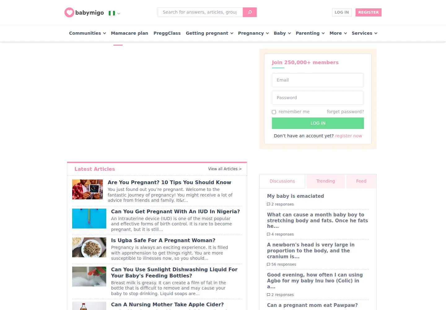 Captured homepage of babymigo.com in the current scan