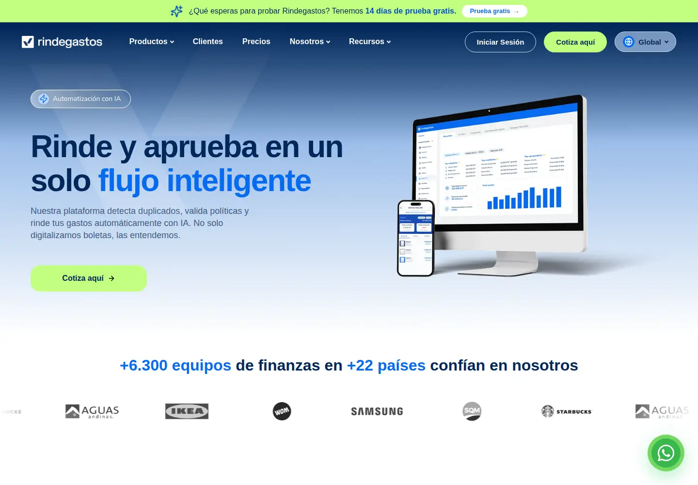Screenshot of rindegastos.com