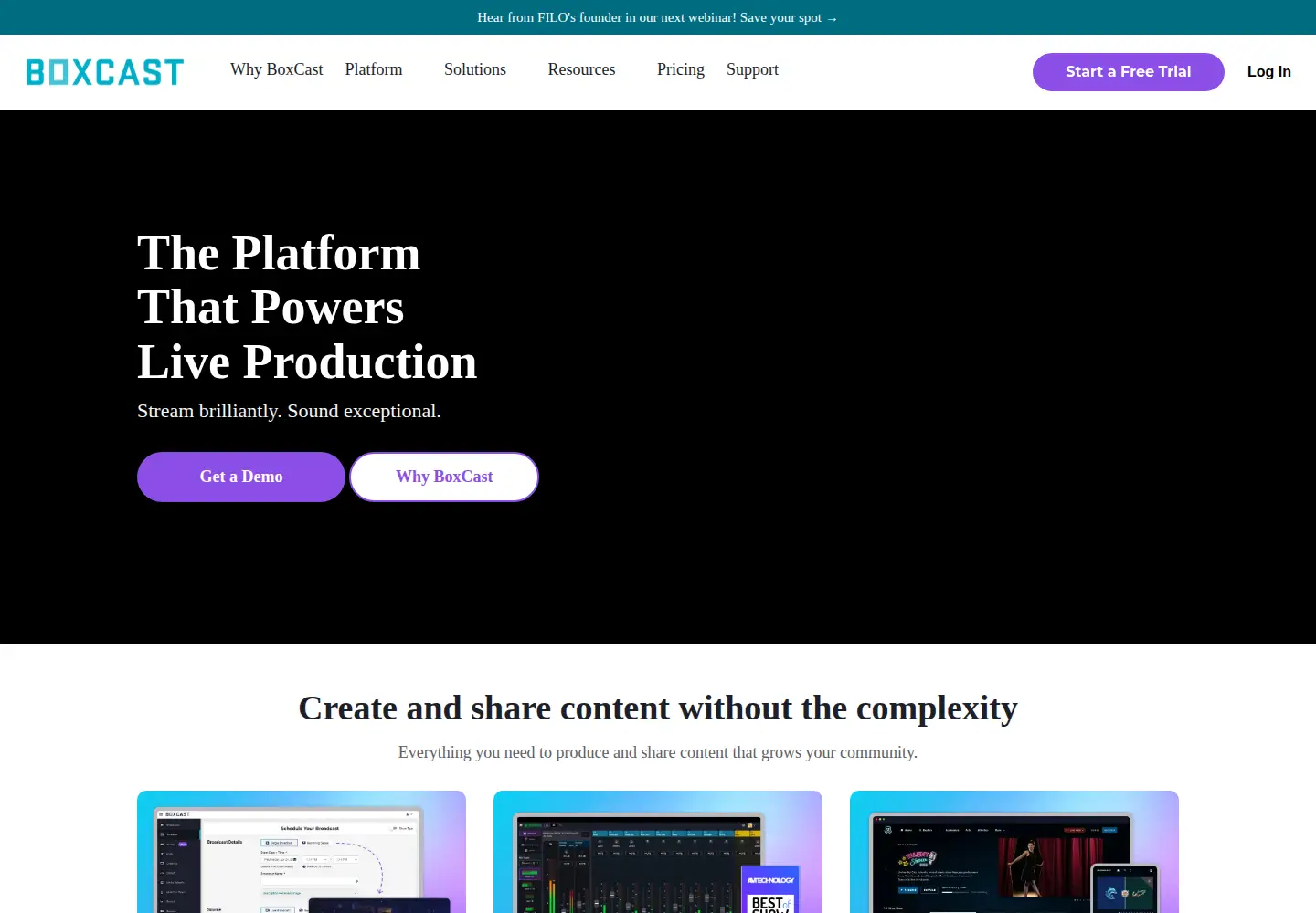 Captured homepage of boxcast.com in the current scan