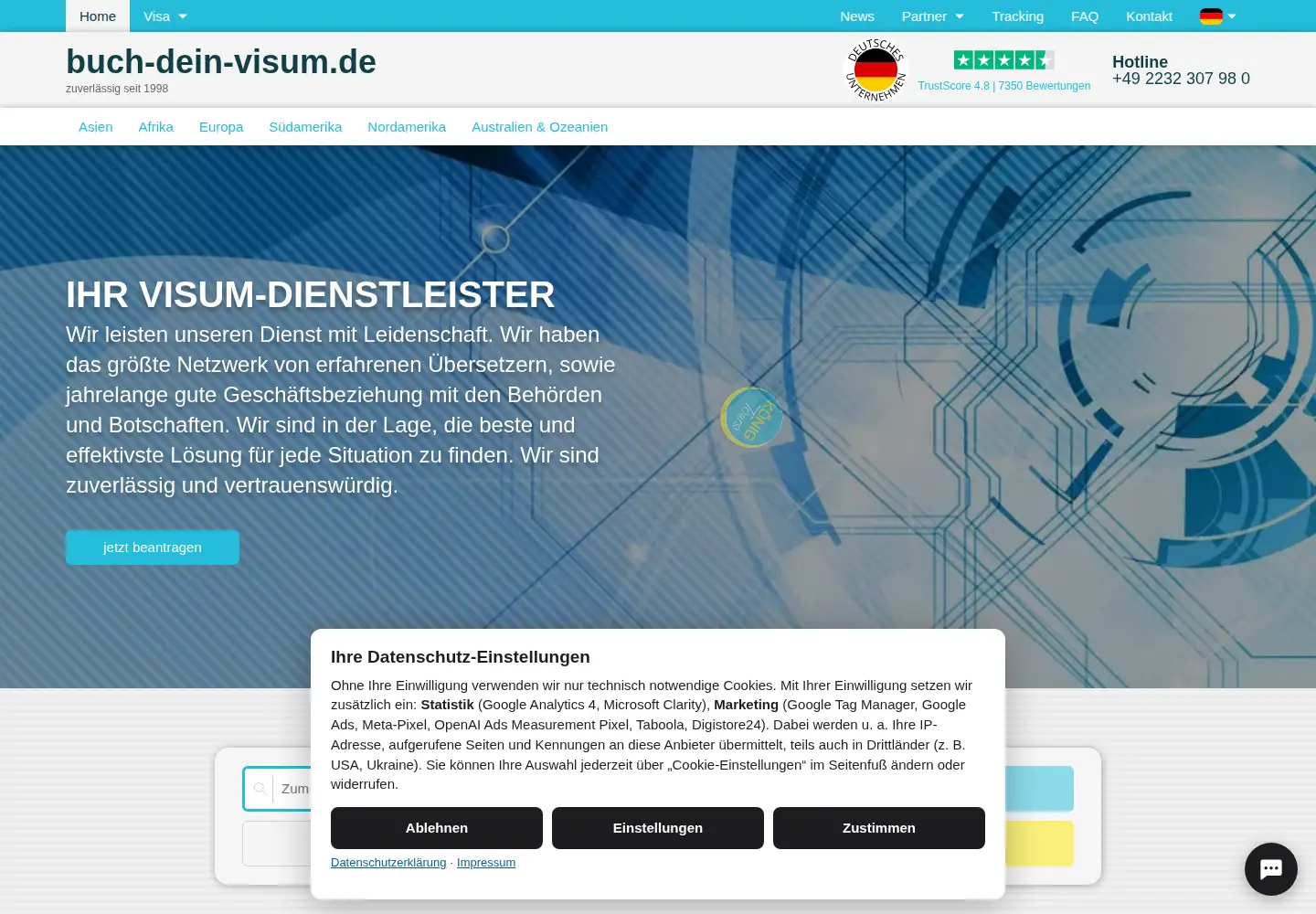 Screenshot of buch-dein-visum.de