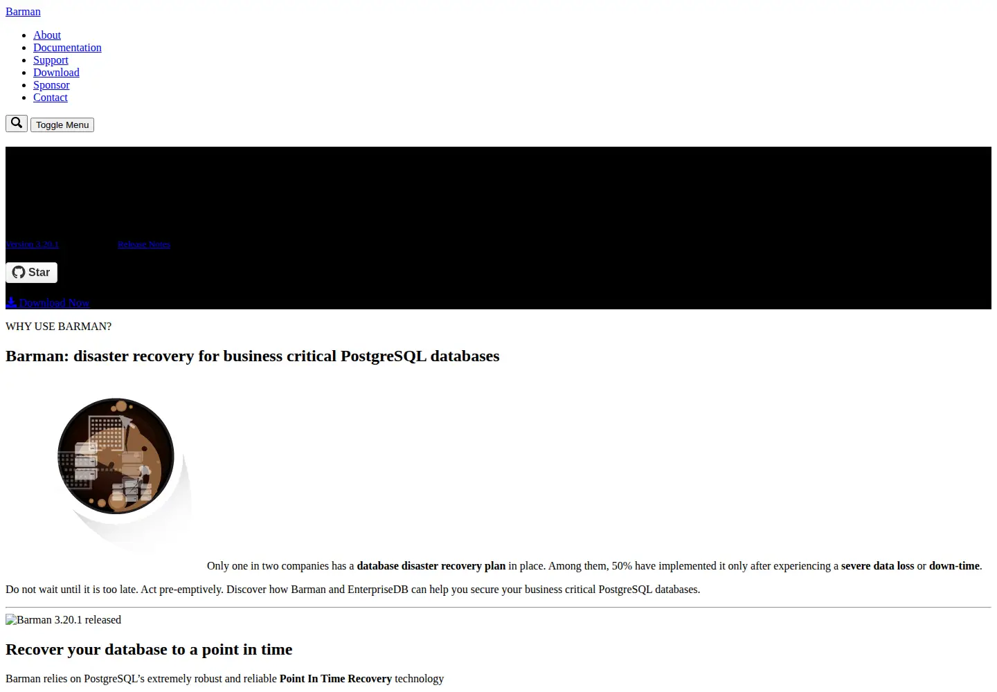 Screenshot of pgbarman.org