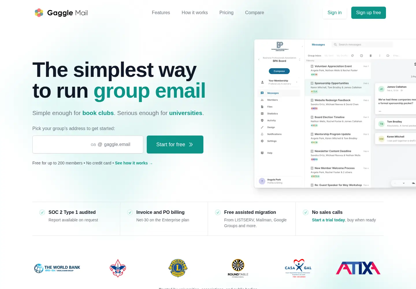 Screenshot of gaggle.email