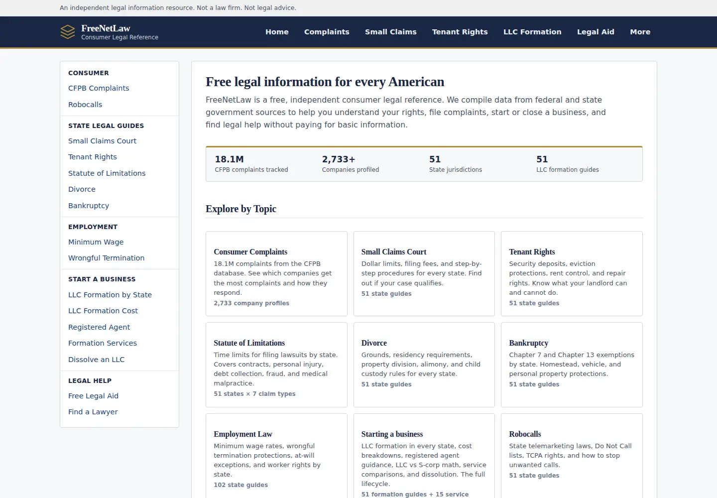 Screenshot of freenetlaw.com