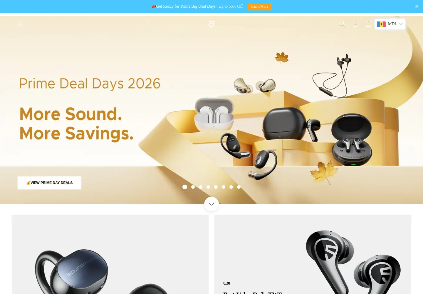 Captured homepage of soundpeats.com in the current scan