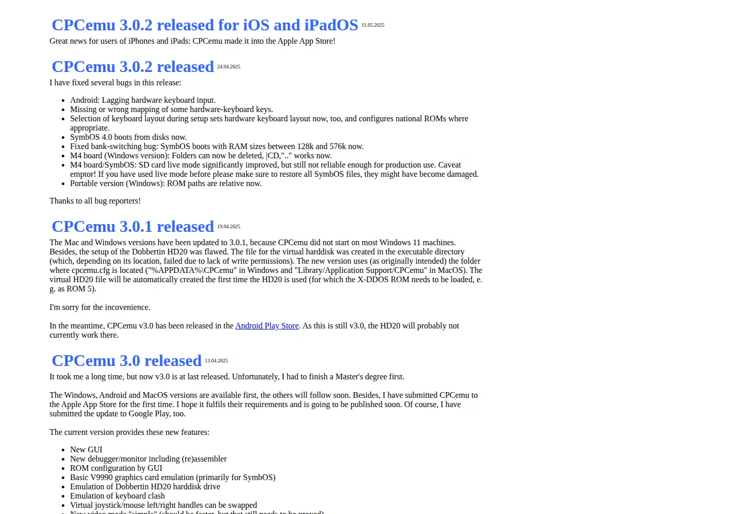 Screenshot of cpc-emu.org