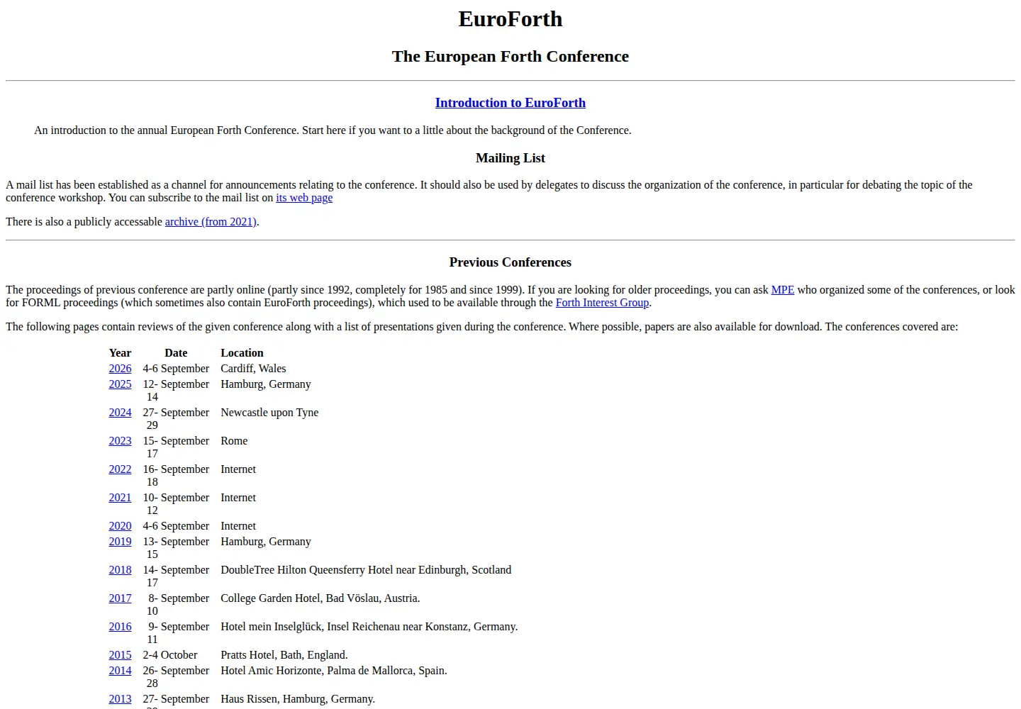 Screenshot of euroforth.org