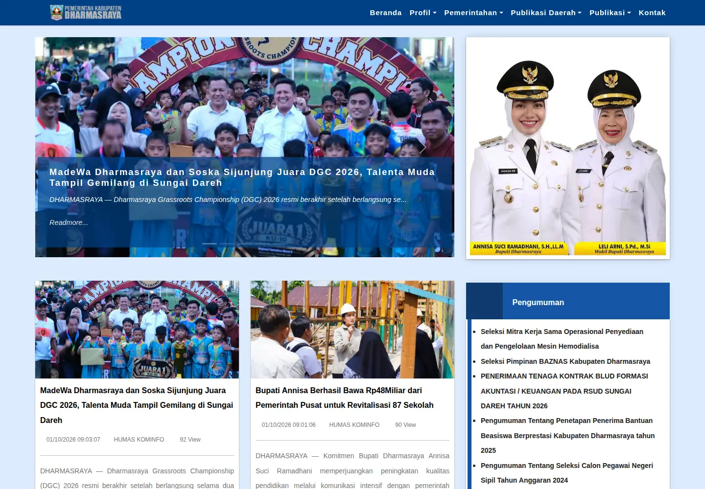 Captured homepage of dharmasrayakab.go.id in the current scan