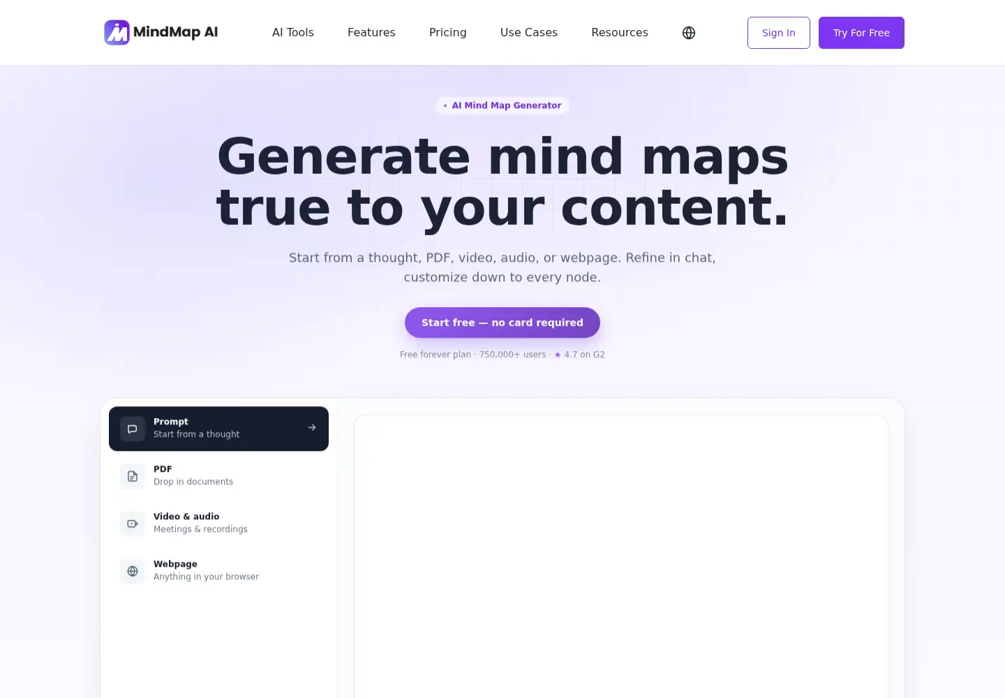 Screenshot of mindmapai.app