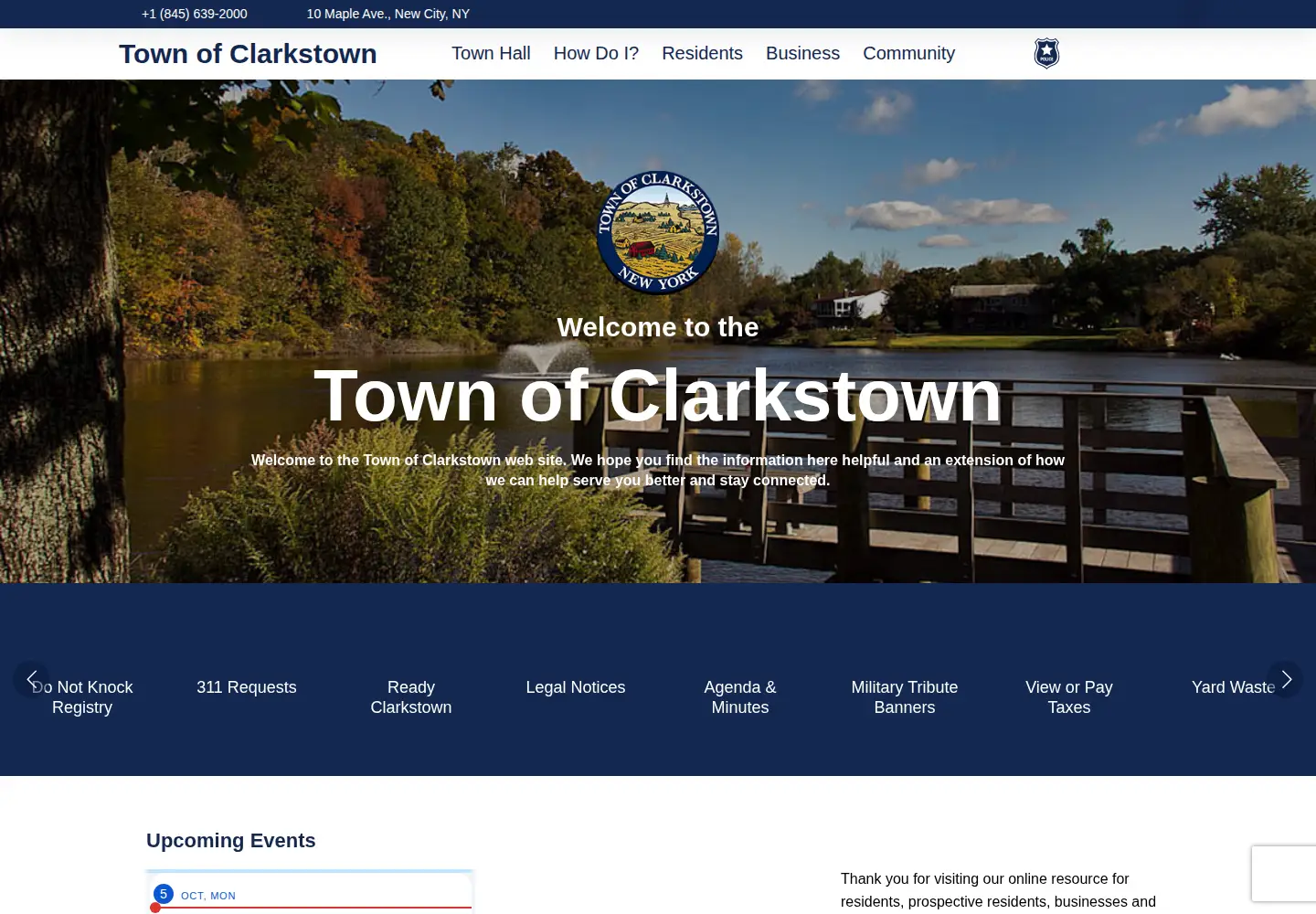 Captured homepage of clarkstown.gov in the current scan