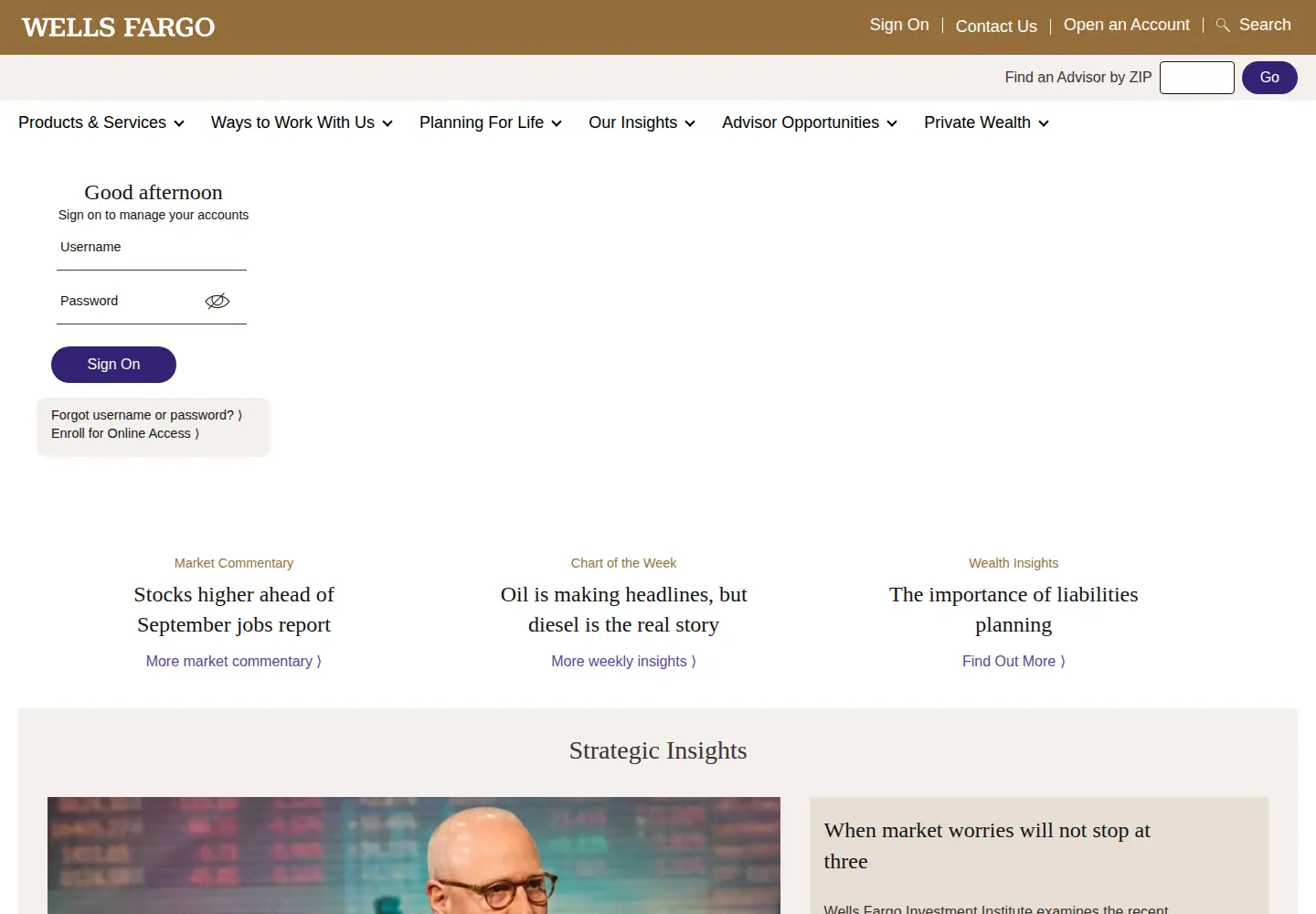 Screenshot of wellsfargoadvisors.com
