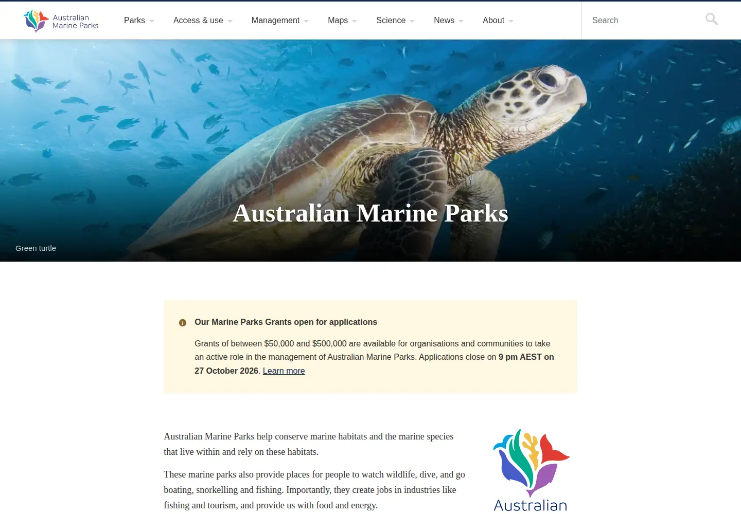 Screenshot of australianmarineparks.gov.au