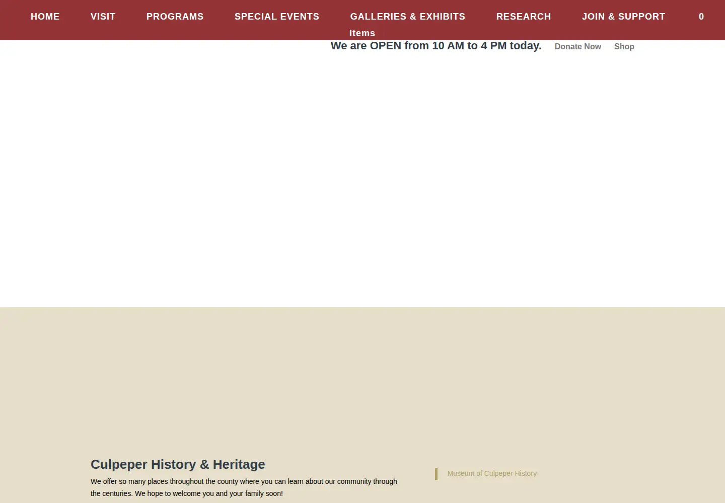 Screenshot of culpepermuseum.com
