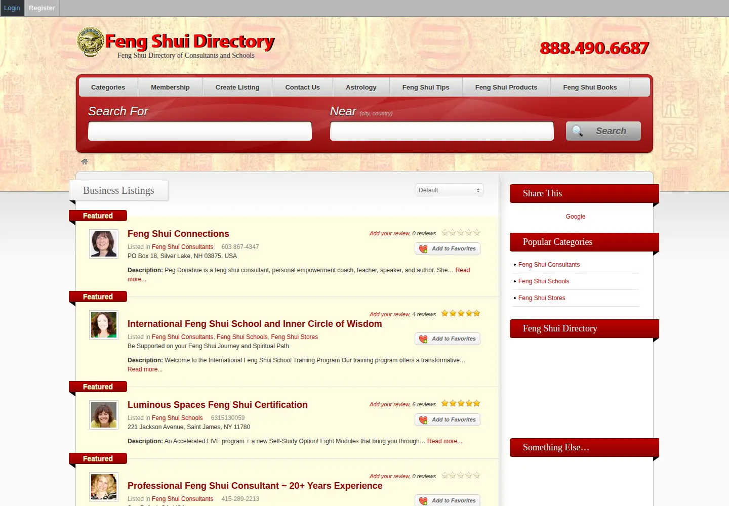 Captured homepage of fengshuidirectory.com in the current scan