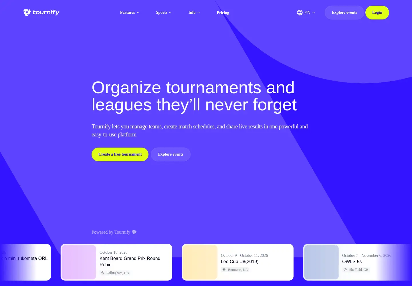 Captured homepage of tournifyapp.com in the current scan