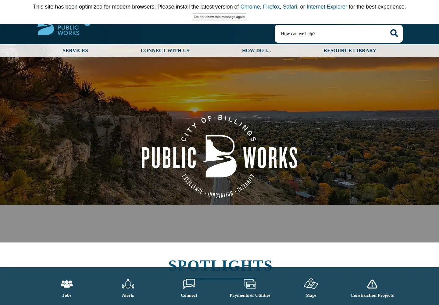 Screenshot of billingsmtpublicworks.gov
