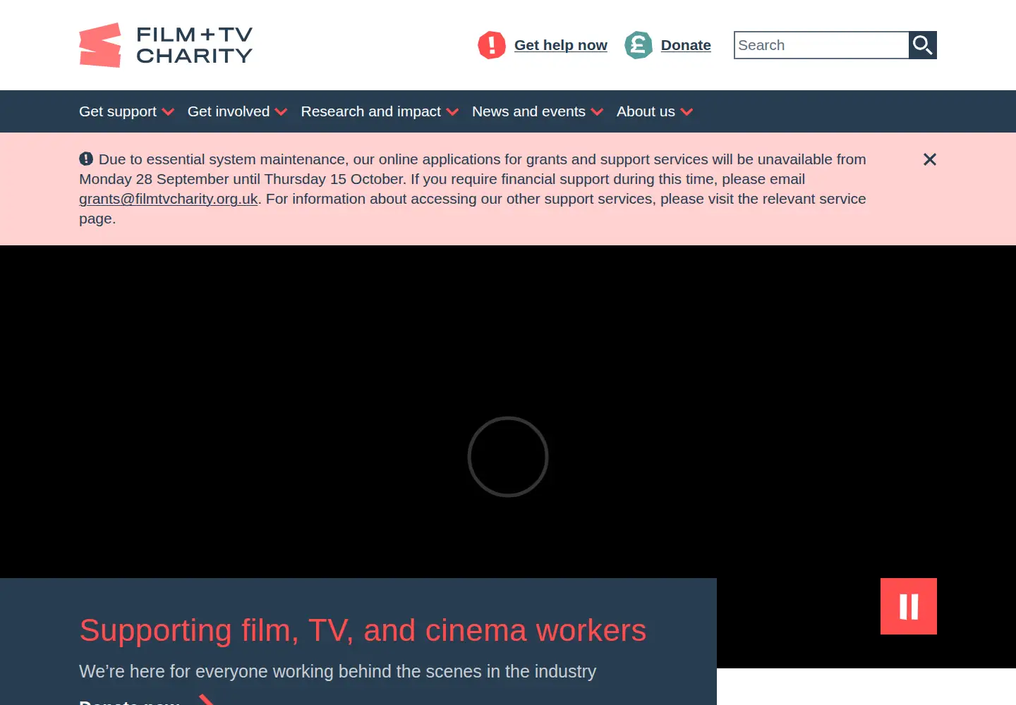 Captured homepage of filmtvcharity.org.uk in the current scan