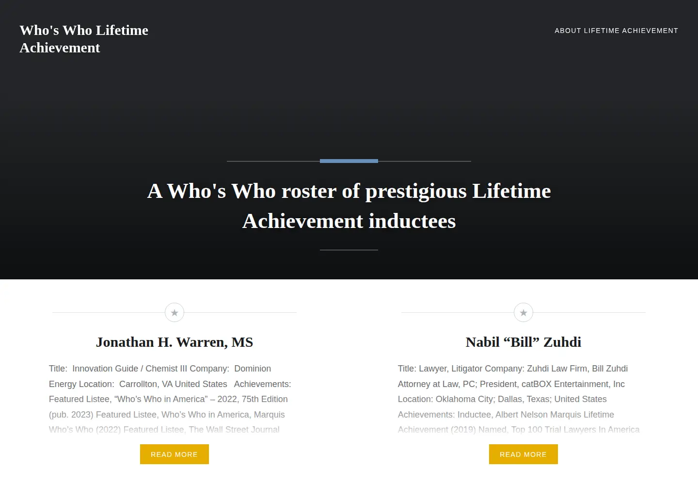 Captured homepage of wwlifetimeachievement.com in the current scan