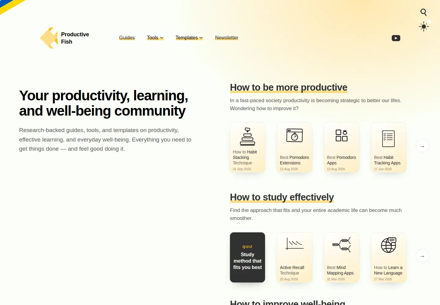Captured homepage of productive.fish in the current scan