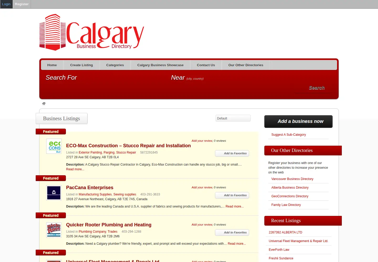 Screenshot of calgarybusinesses.ca