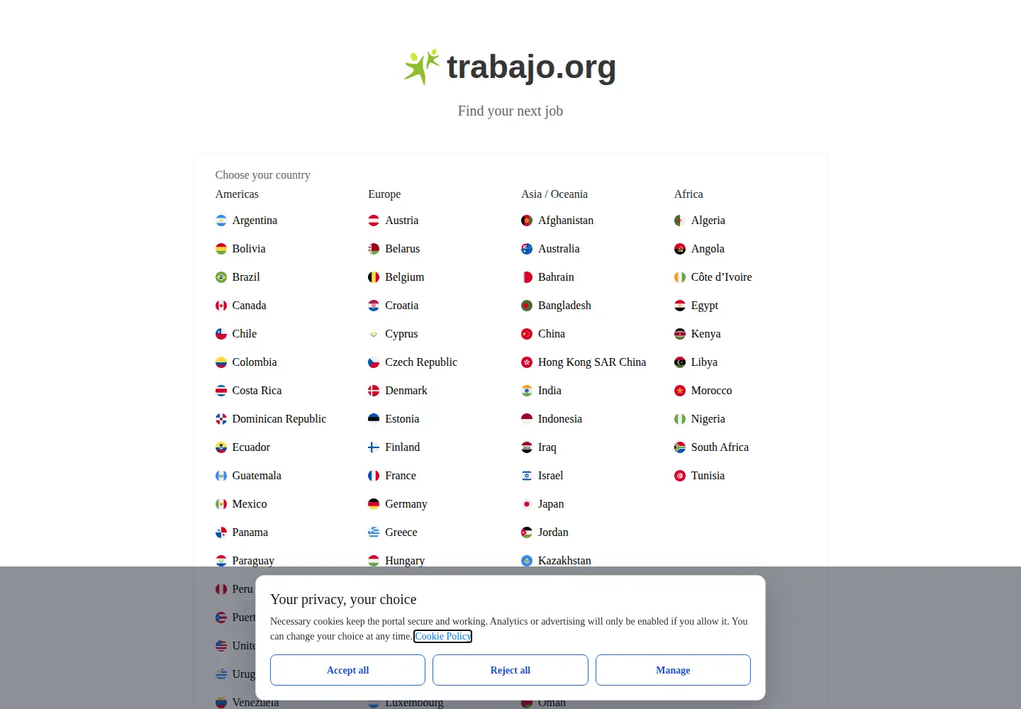 Captured homepage of trabajo.org in the current scan