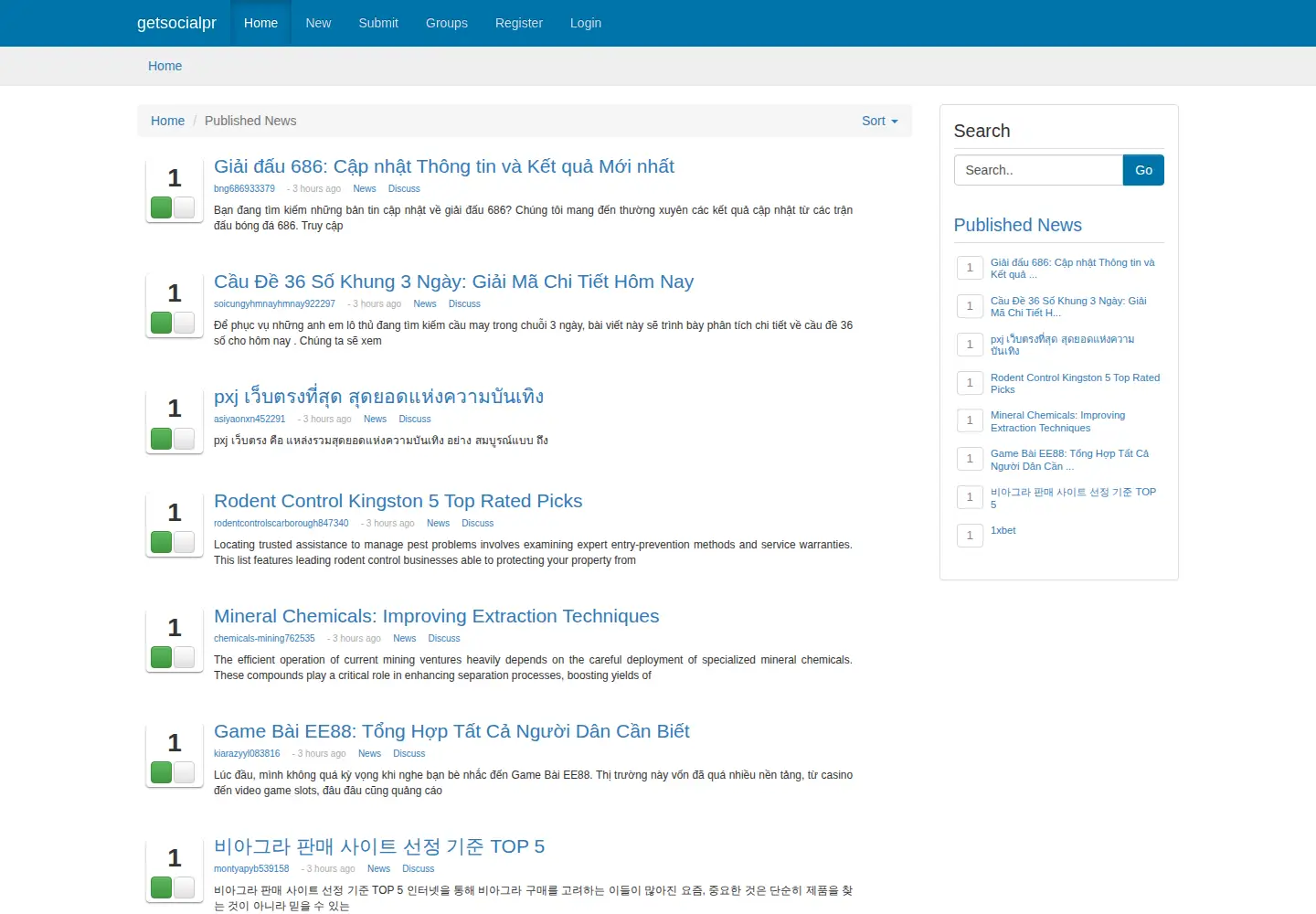 Captured homepage of getsocialpr.com in the current scan