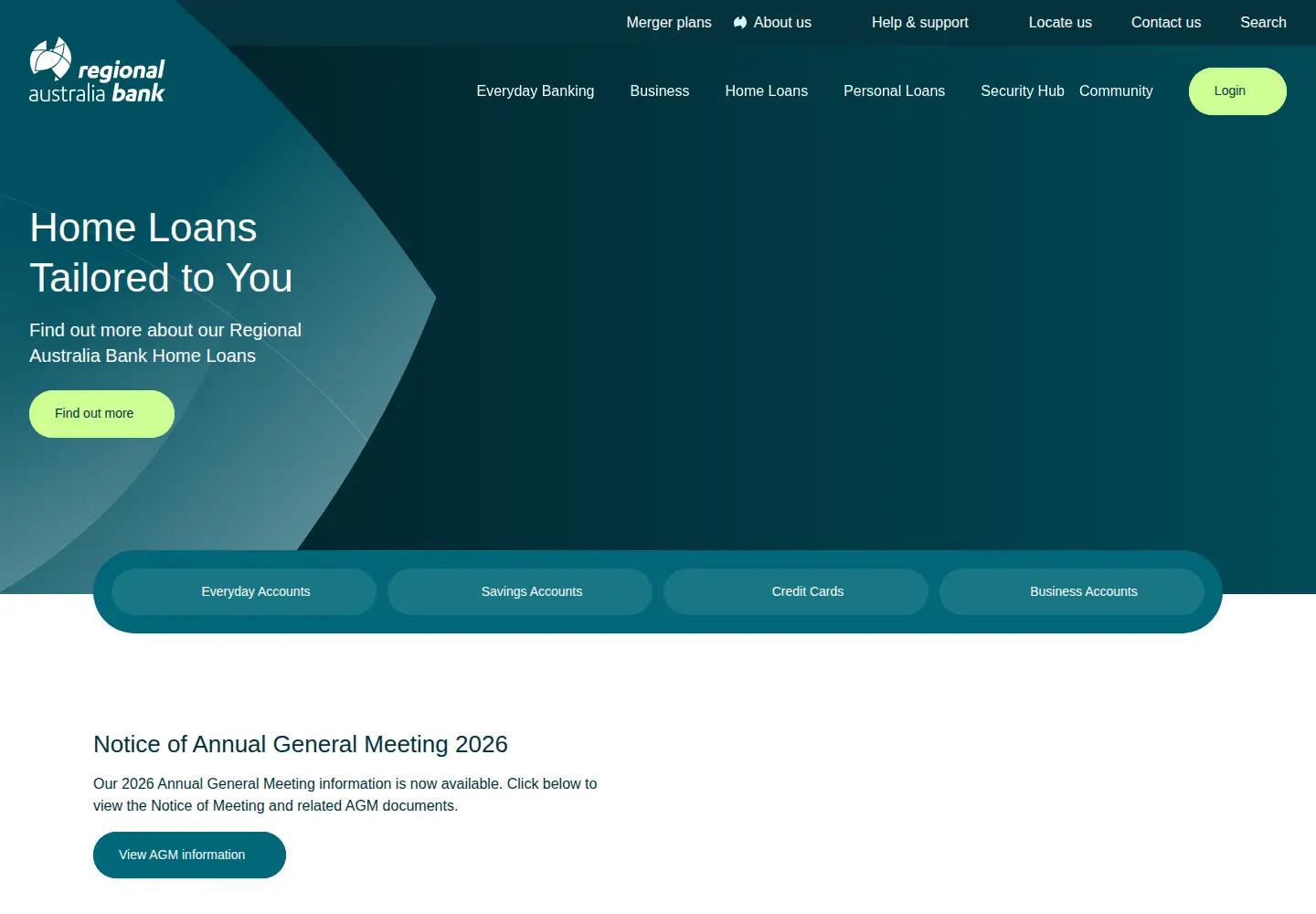 Screenshot of regionalaustraliabank.com.au
