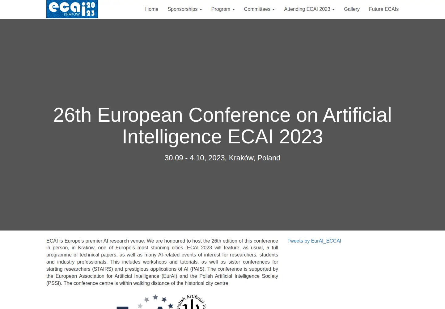 Screenshot of ecai2023.eu
