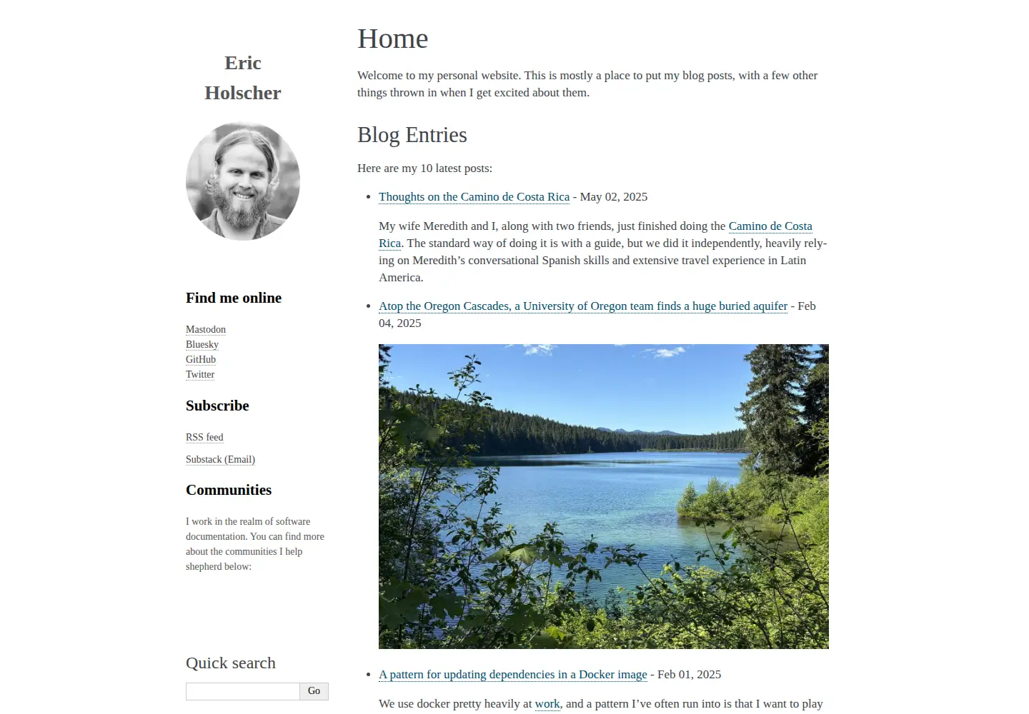 Captured homepage of ericholscher.com in the current scan