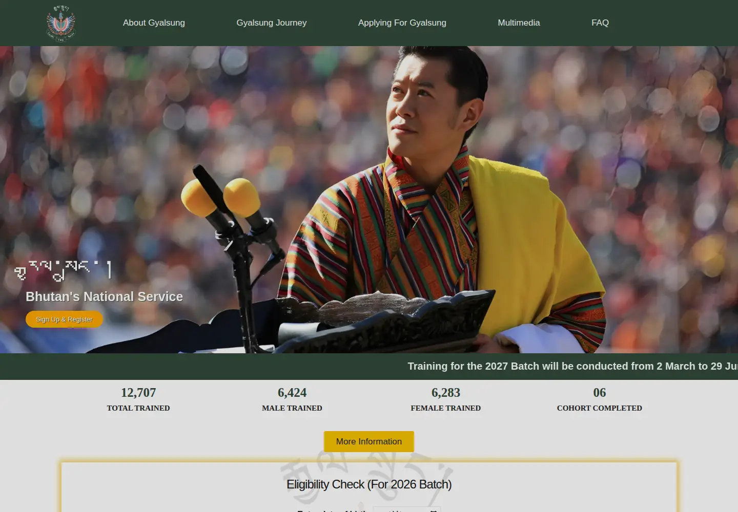 Captured homepage of gyalsung.bt in the current scan