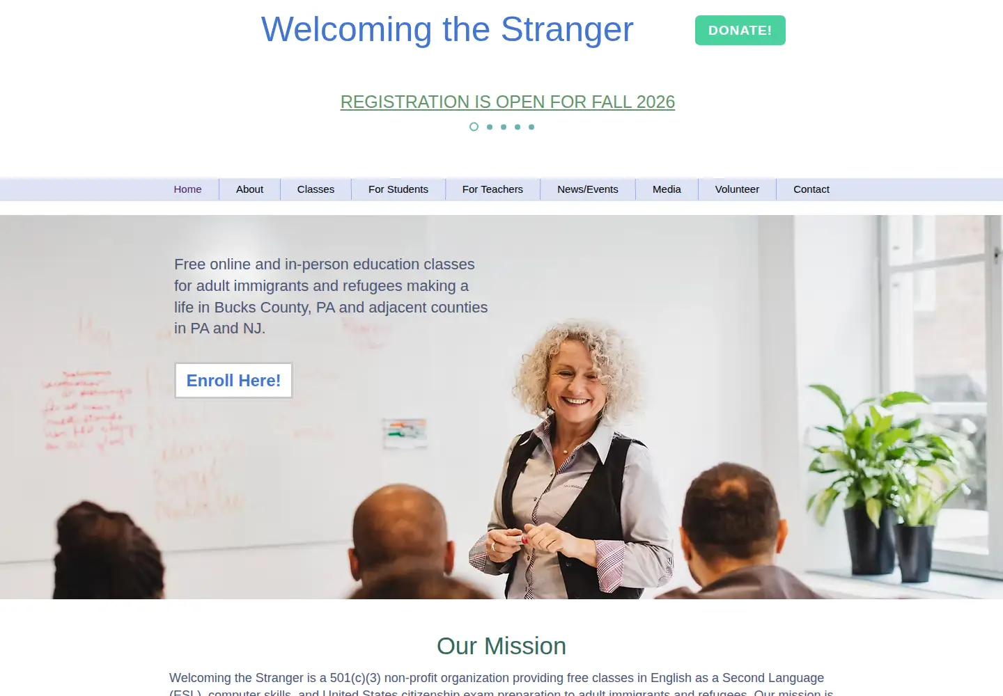 Captured homepage of welcomingthestranger.org in the current scan