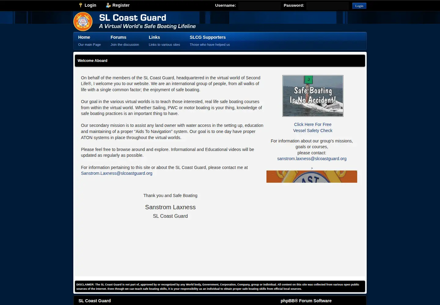 Captured homepage of slcoastguard.org in the current scan