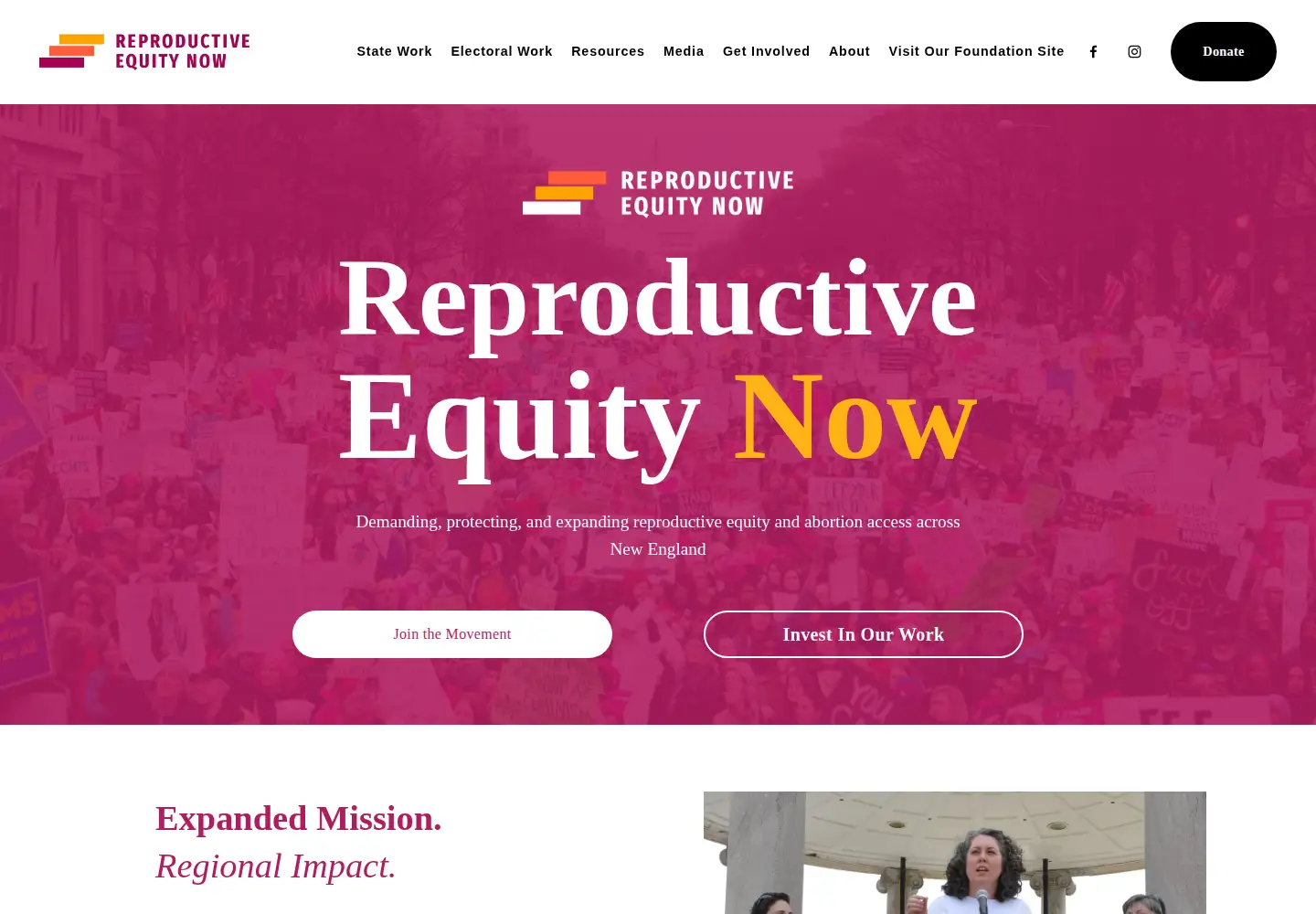 Captured homepage of reproequitynow.org in the current scan