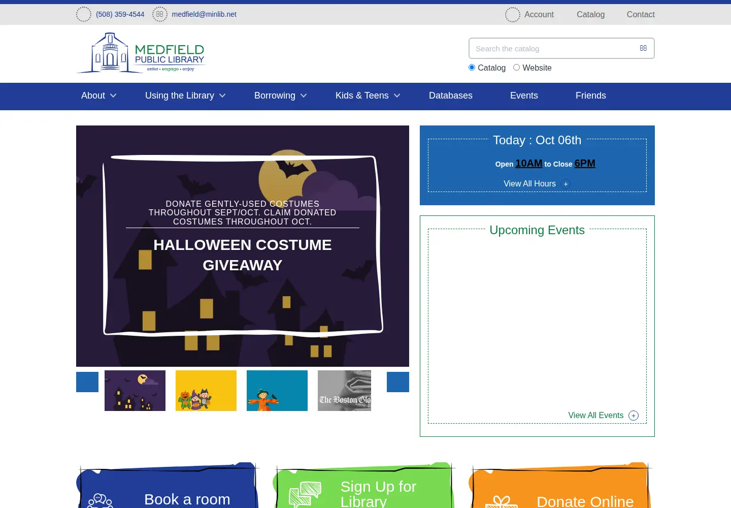 Screenshot of medfieldpubliclibrary.org