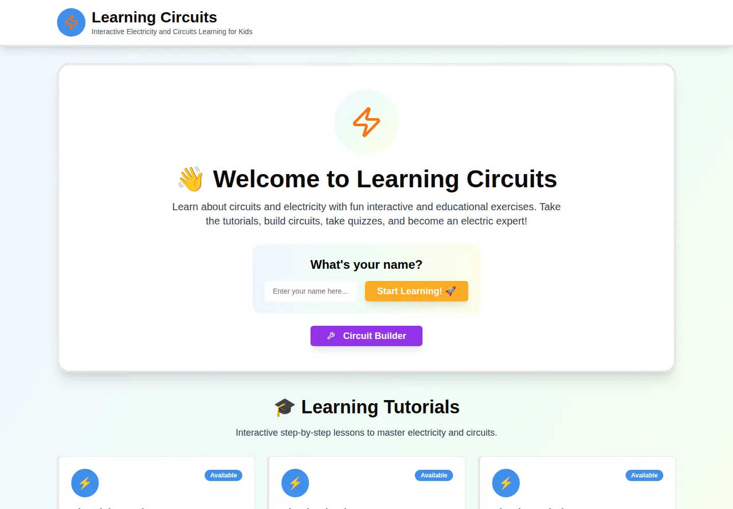 Screenshot of learningcircuits.co.uk