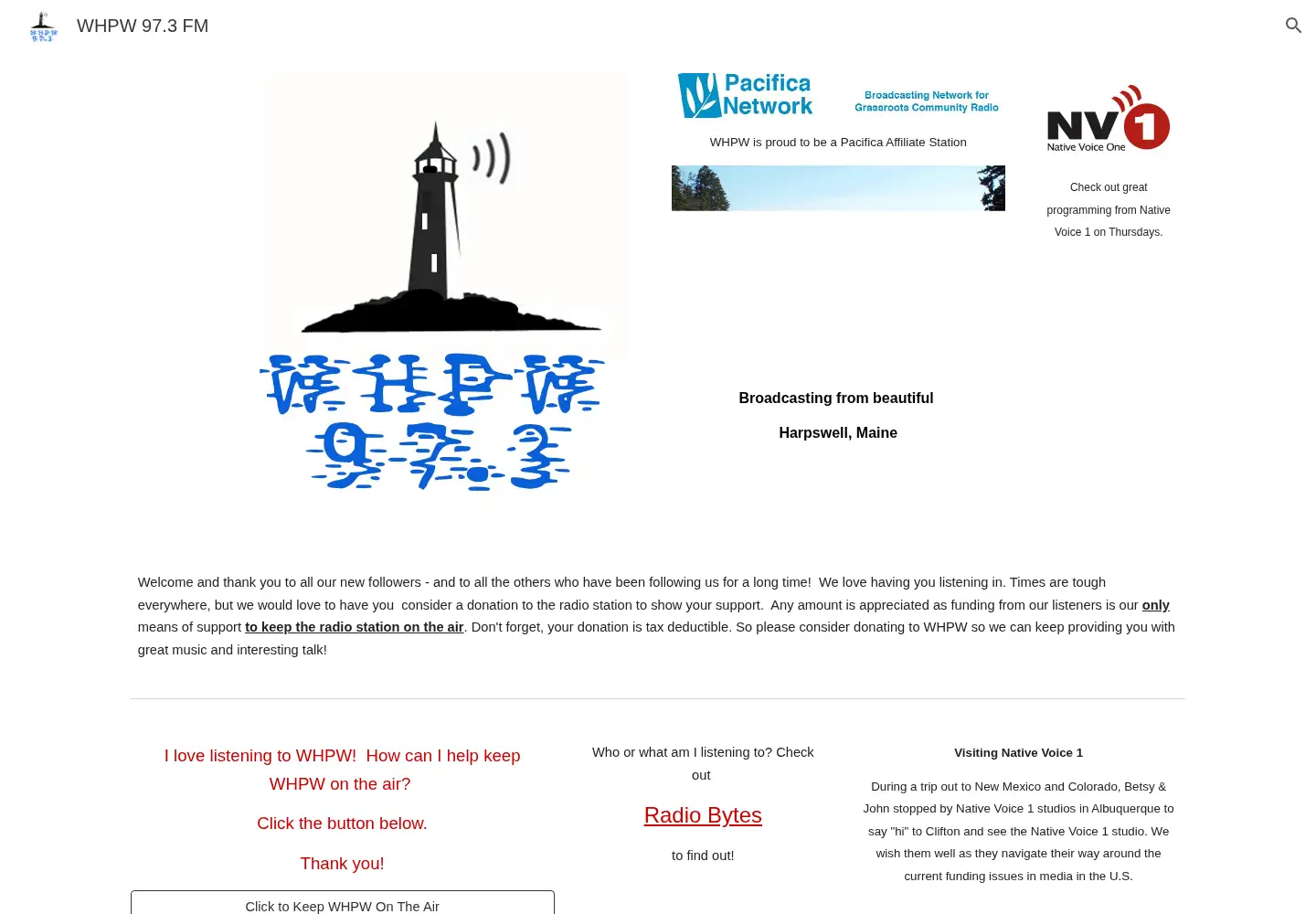 Captured homepage of harpswellradio.org in the current scan