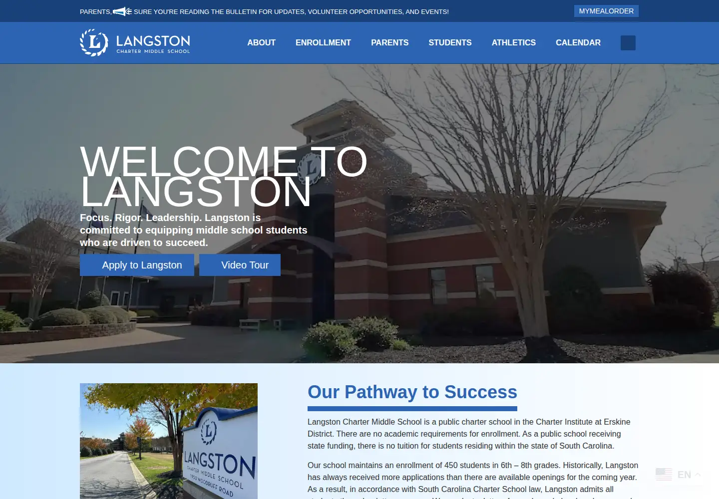 Captured homepage of langstoncharter.org in the current scan