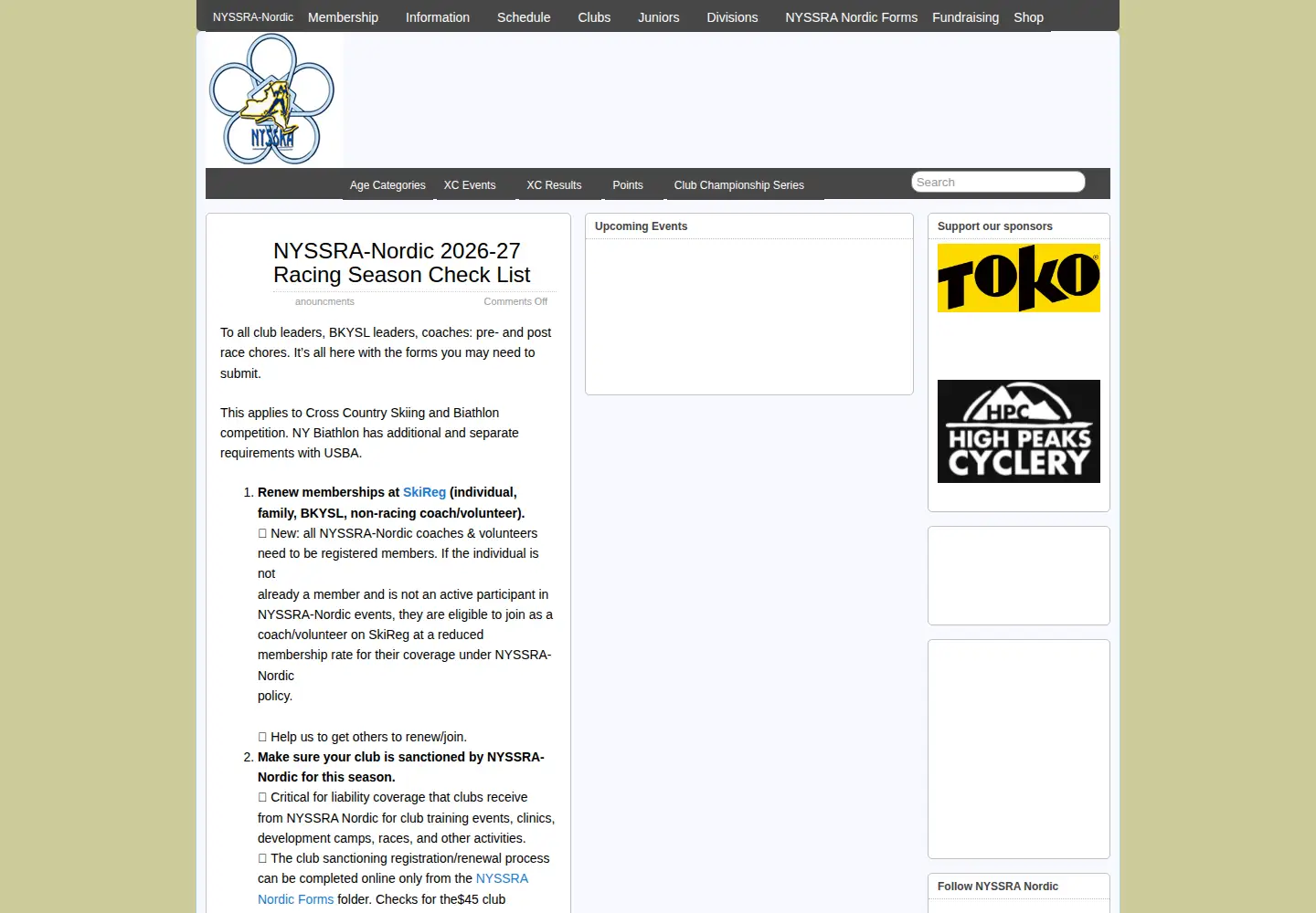 Captured homepage of nyssranordic.org in the current scan