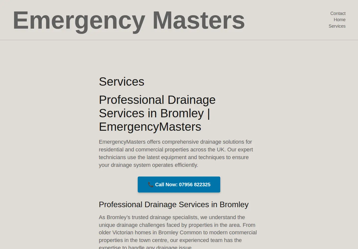 Captured homepage of emergencymasters.co.uk in the current scan