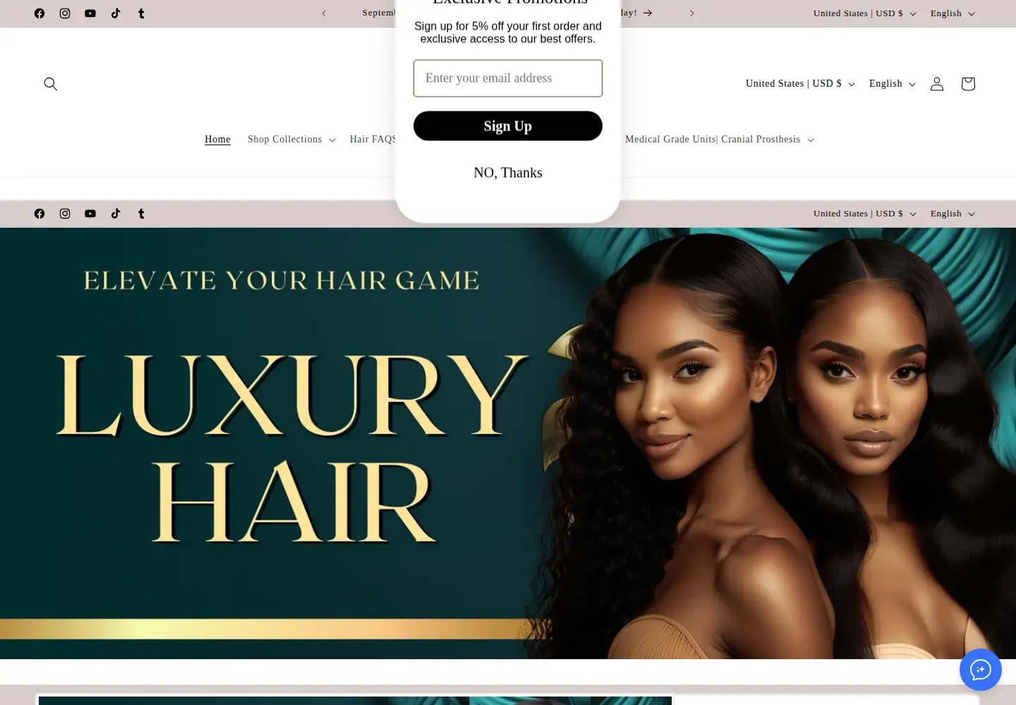 Screenshot of hblhairextensions.com
