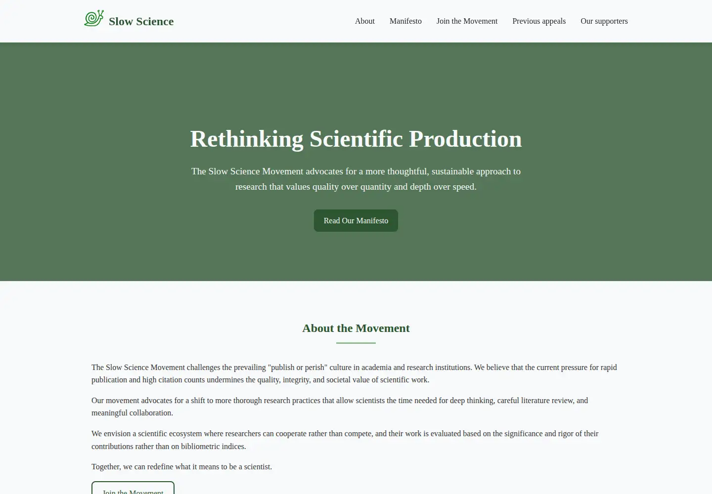 Captured homepage of slow-science.com in the current scan