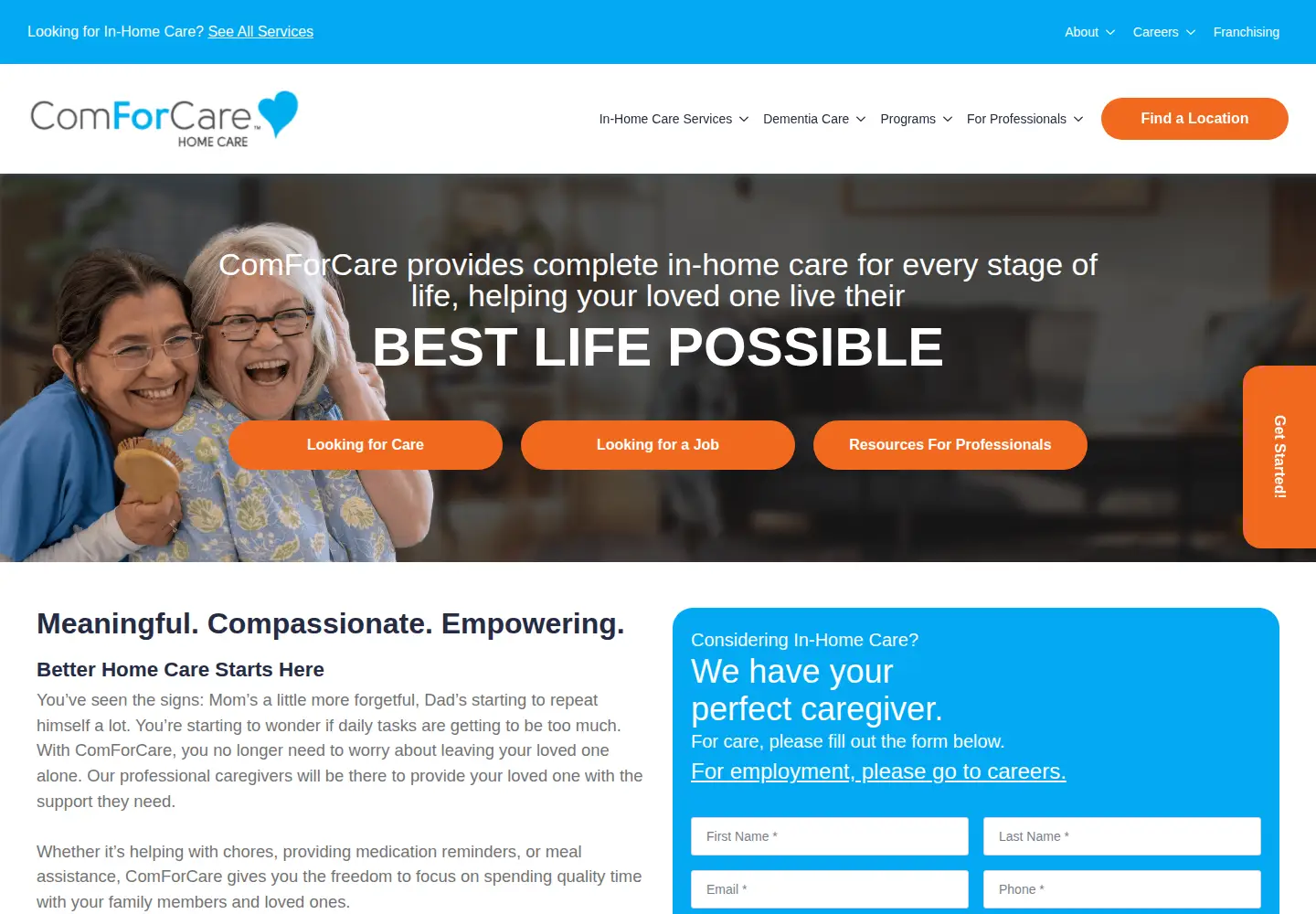 Captured homepage of comforcare.com in the current scan