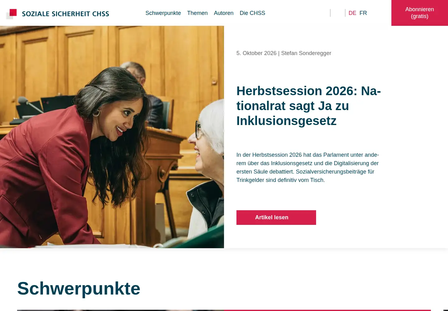 Captured homepage of sozialesicherheit.ch in the current scan