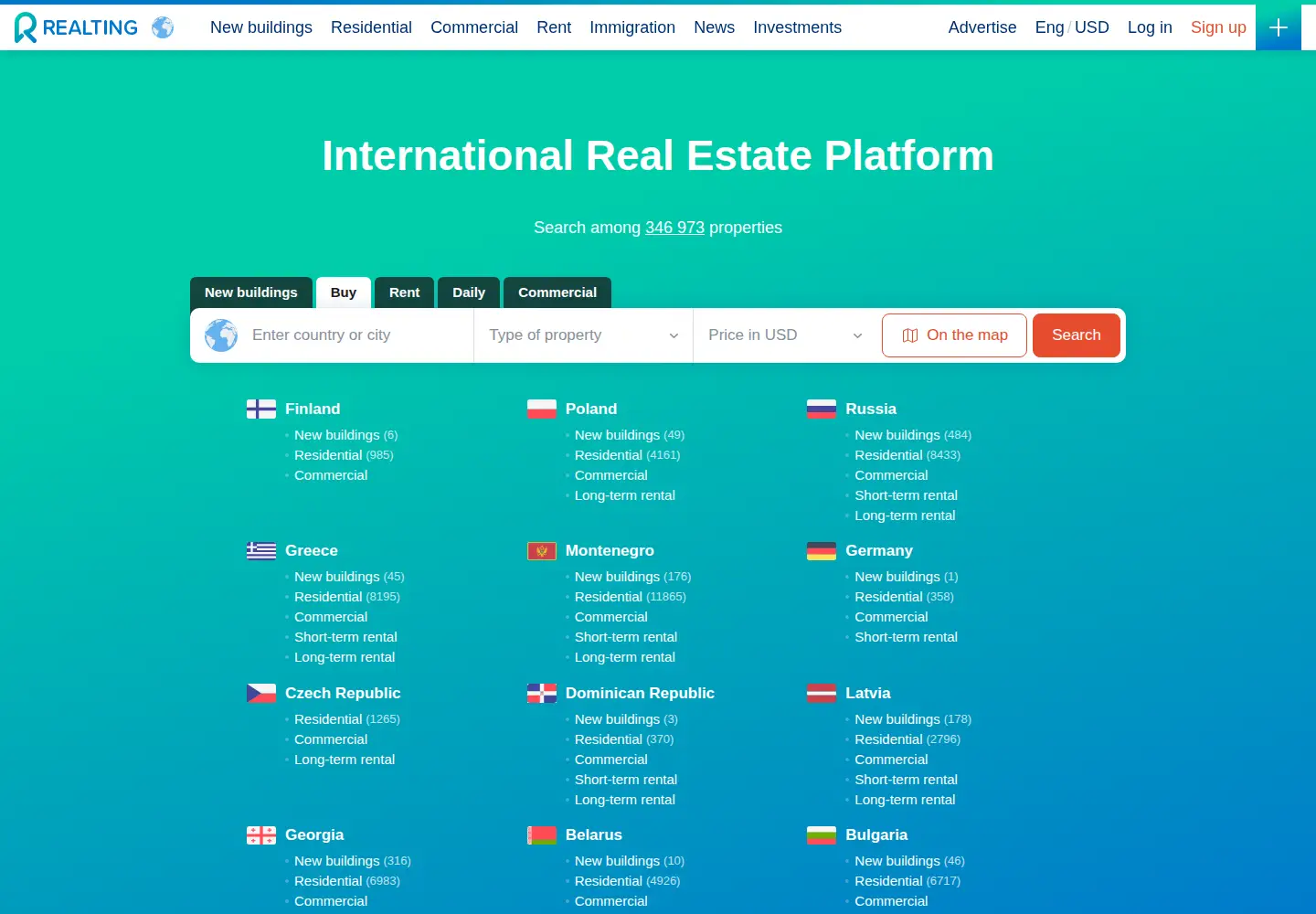 Captured homepage of realting.com in the current scan