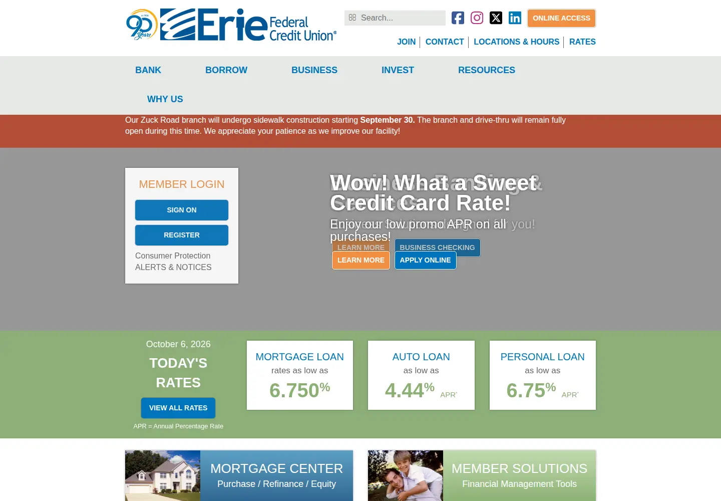 Captured homepage of eriefcu.org in the current scan