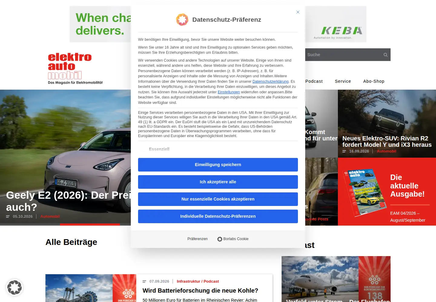 Captured homepage of elektroautomobil.com in the current scan